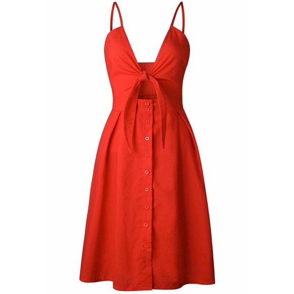 SOLD NEW UO Tie Front Midi Bow Summer Sundress - Picture 6 of 8